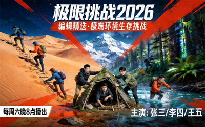 编辑精选真人秀《极限挑战2026》详细海报，参与者在极端环境挑战