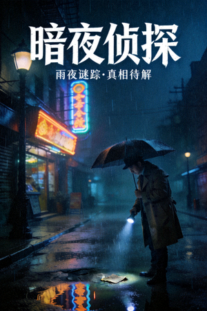 都市悬疑剧《暗夜侦探》海报，侦探在雨夜街头调查的场景
