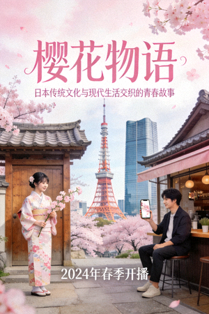 日剧《樱花物语》海报，日本传统文化与现代生活交织